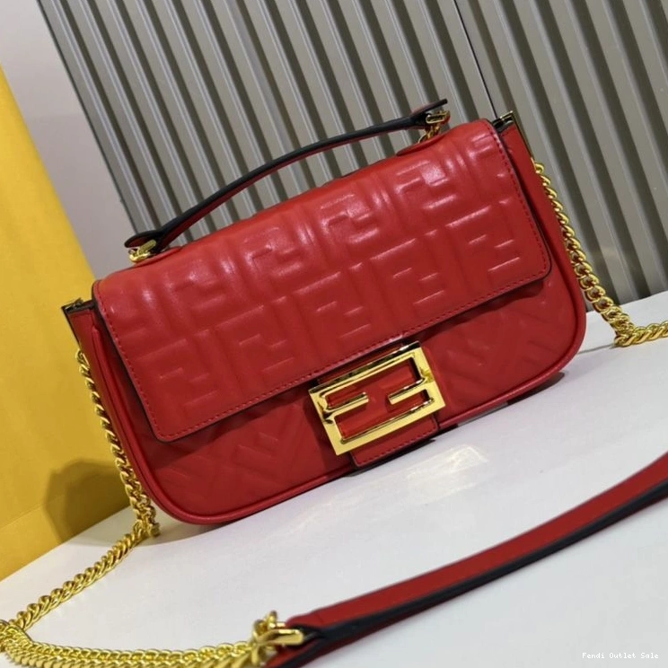 Bag Nappa Midi Red FF Baguette Motif Fendi In Leather Chain 0711